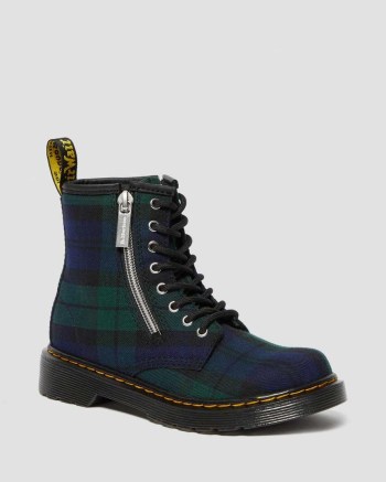 Dr Martens Junior 1460 Zip Tartan Šnurovacie Čižmy Detske Čierne Hnede | 4197-KXRSW
